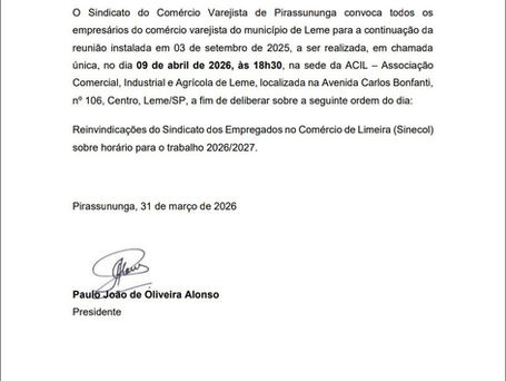 CONVOCAÇÃO - CONTINUAÇÃO DE REUNIÃO EXTRAORDINÁRIA PARA LEME