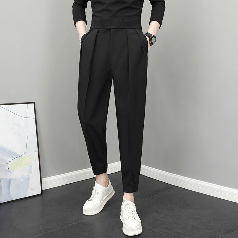 2023 Men's Clothing New Fashion Loose Man Solid Color Pleated Temperament High W