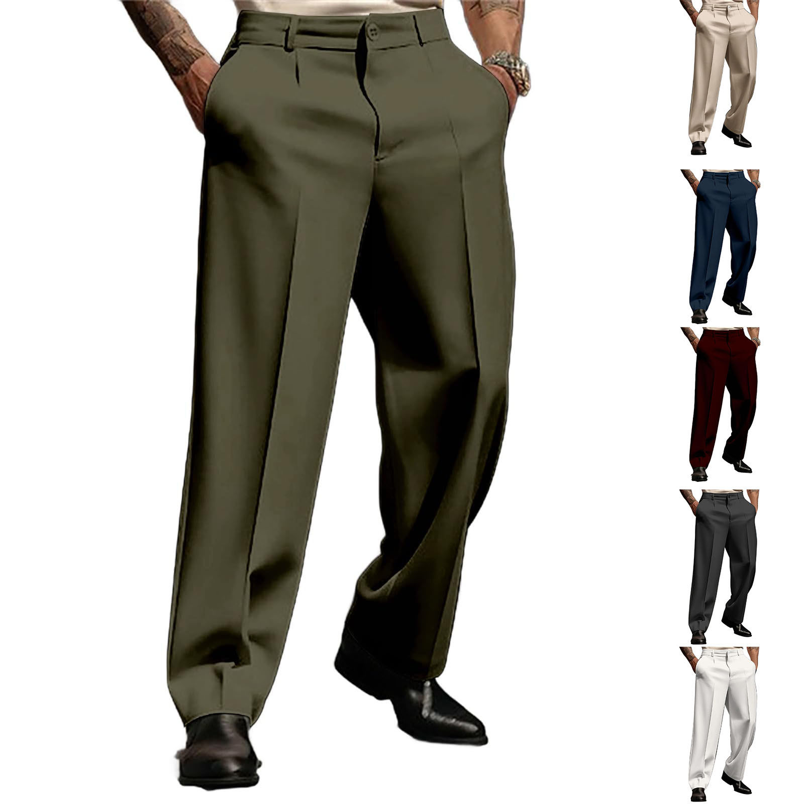 Men's Suit Trousers Fashionable Straight Leg Breathable Casual Pants Pure Color