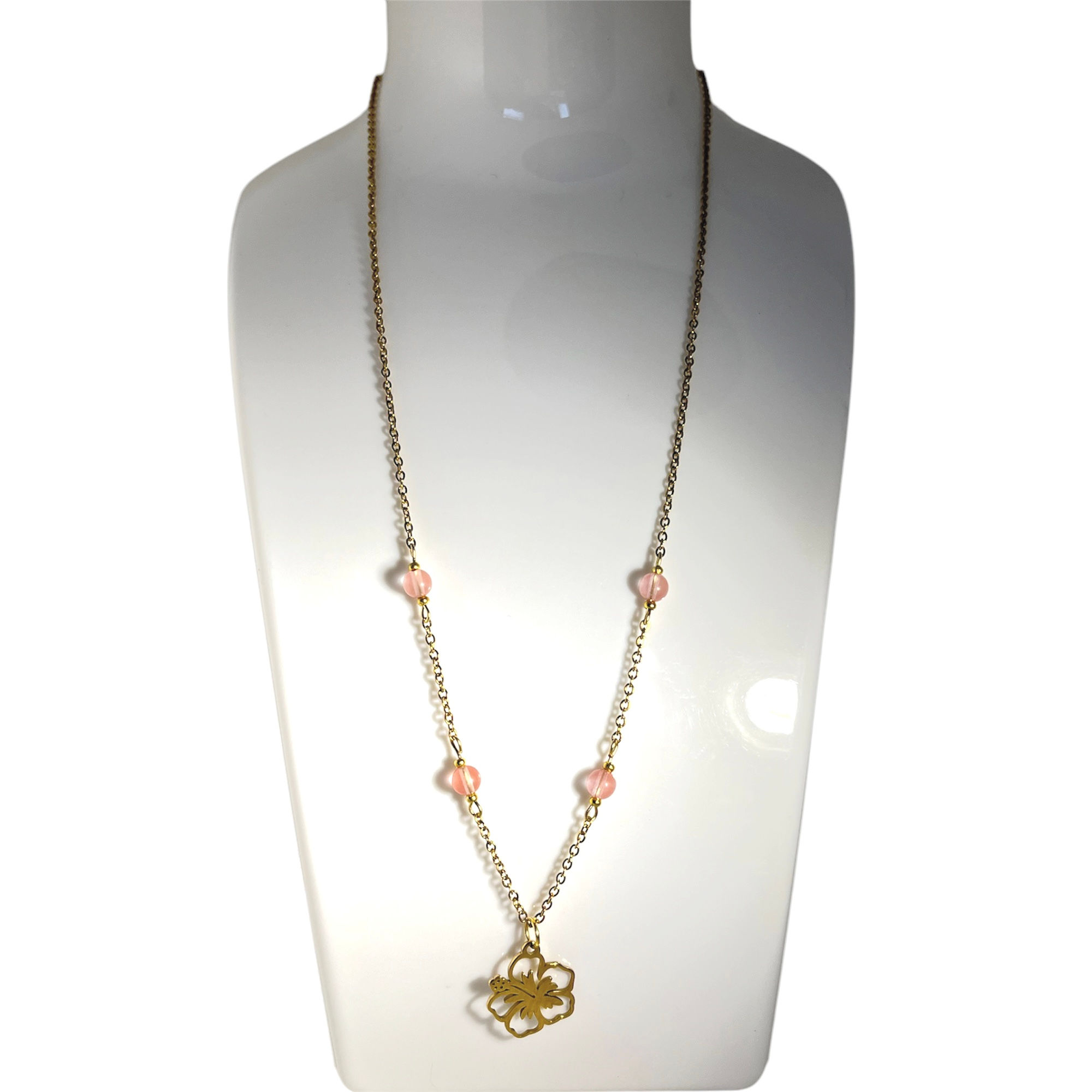 COLLIER HIBISCUS MELON D’EAU DORÉ 