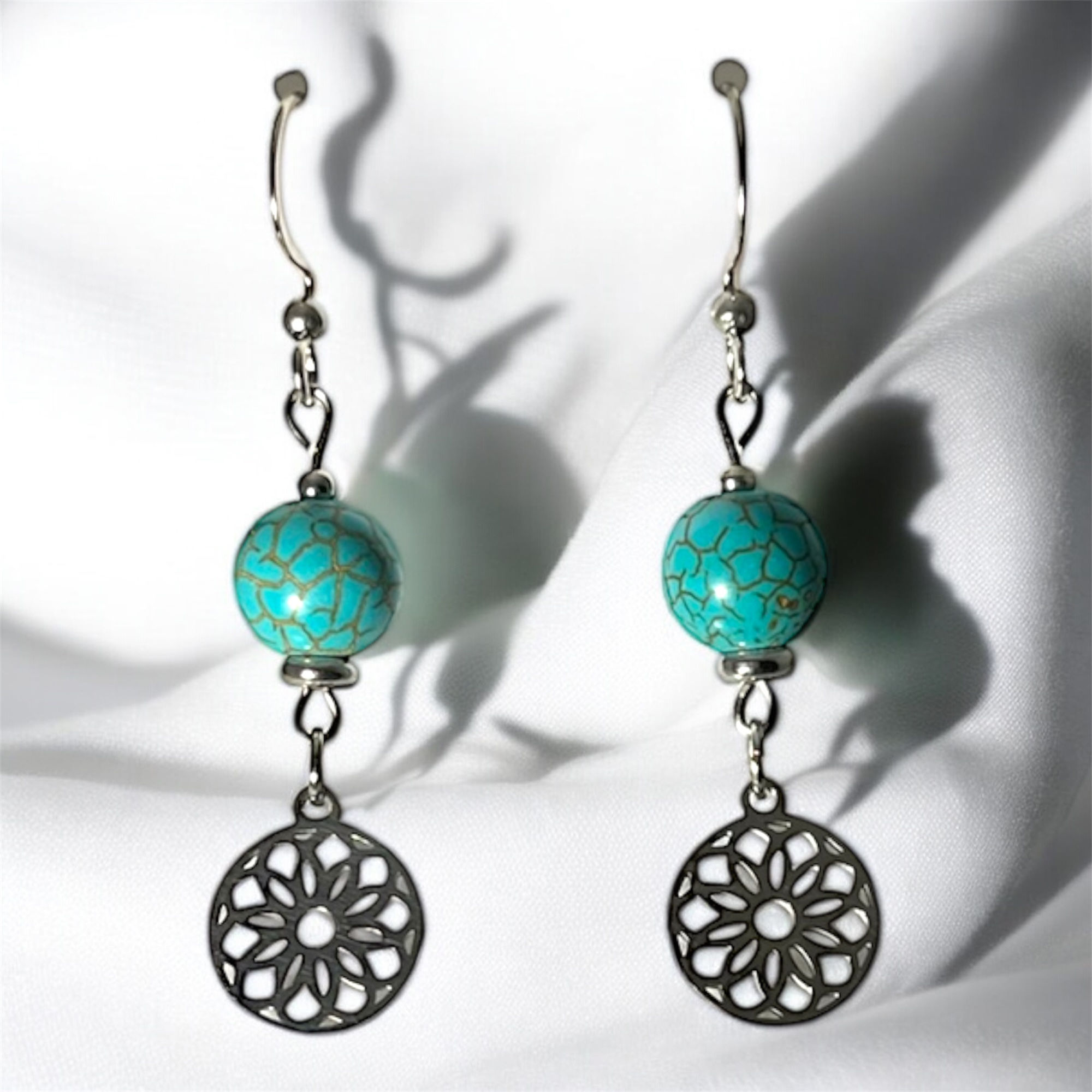 BOUCLES D’OREILLES MANDALA TURQUOISE ARGENTÉ