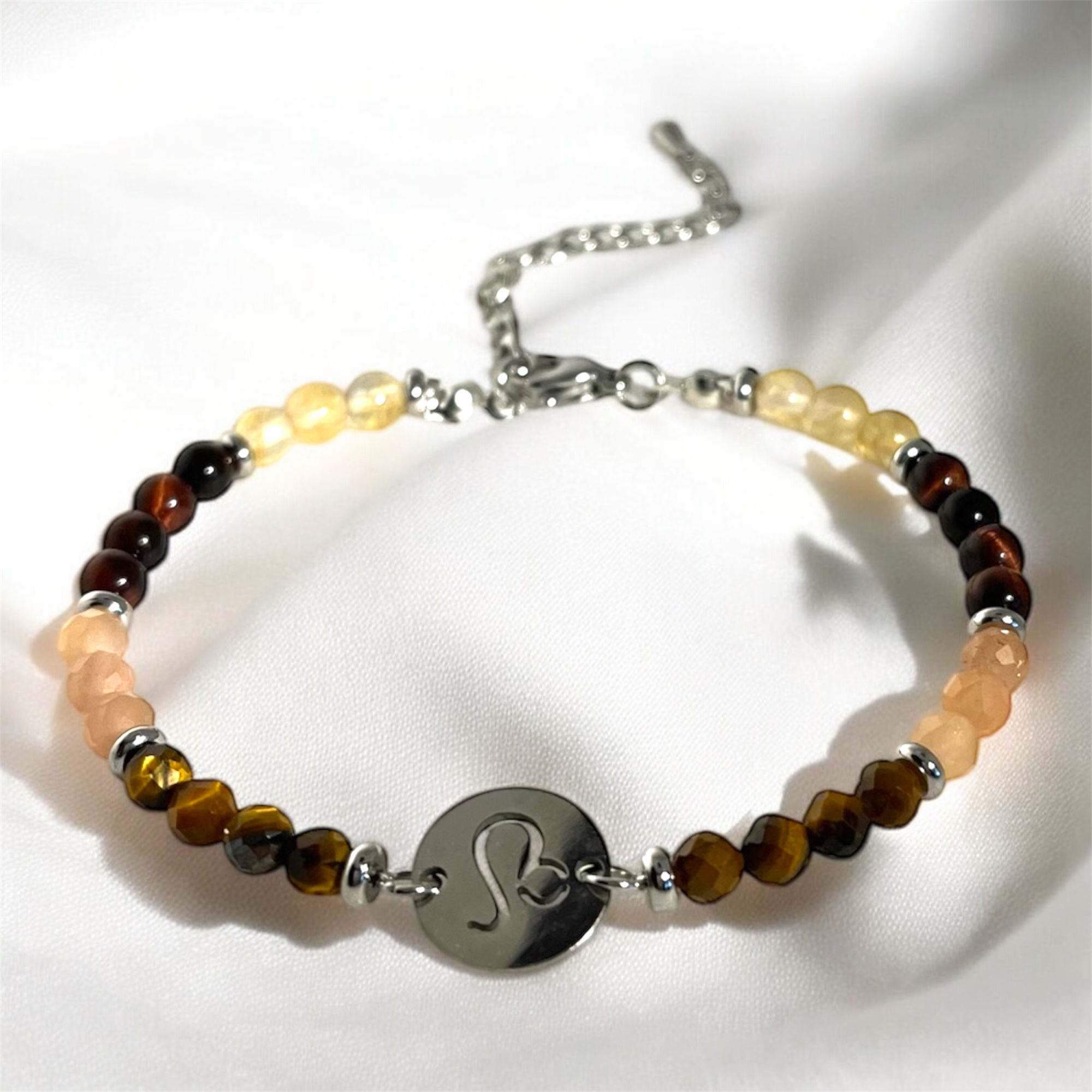 BRACELET ASTRO LION ŒIL DE TIGRE TAUREAU PIERRE DU SOLEIL CITRINE ARGENTÉ 
