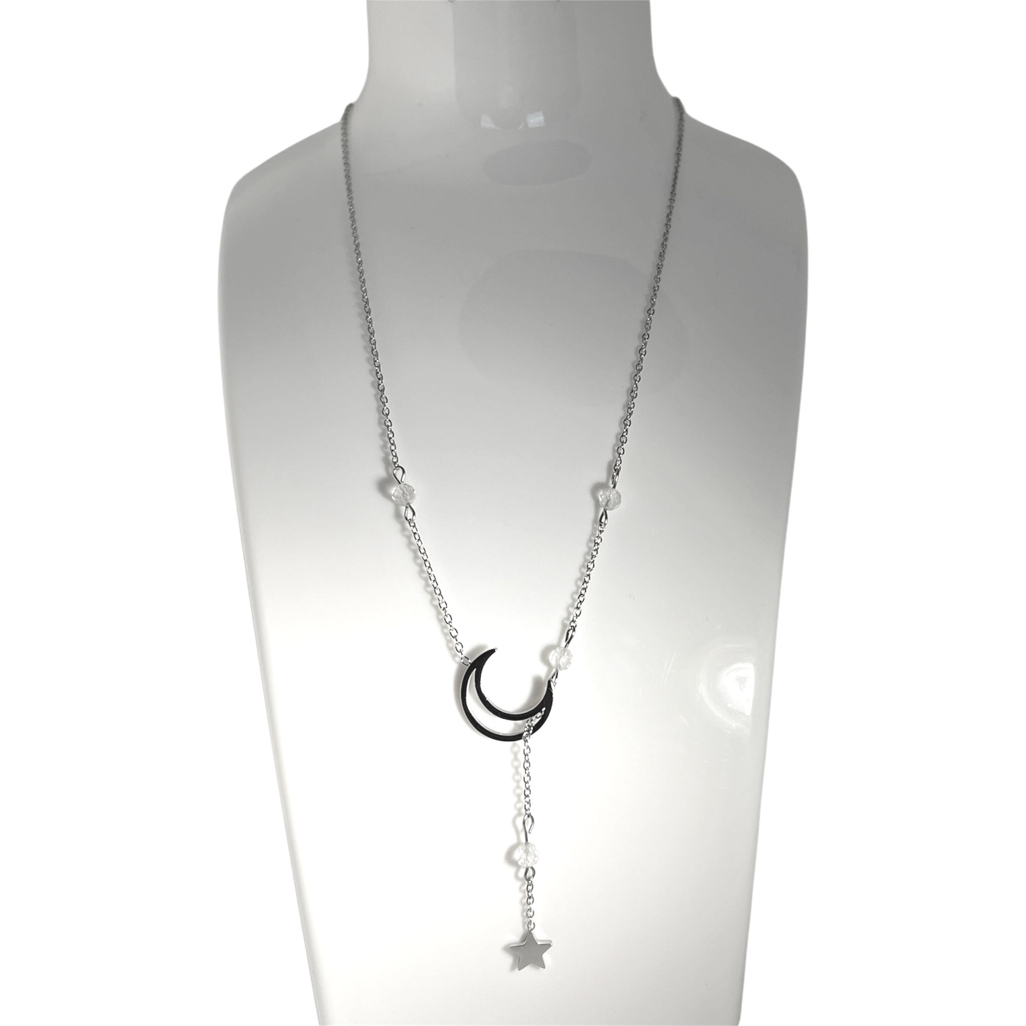 COLLIER LUNE ÉTOILE CRISTAL DE ROCHE ARGENTÉ 