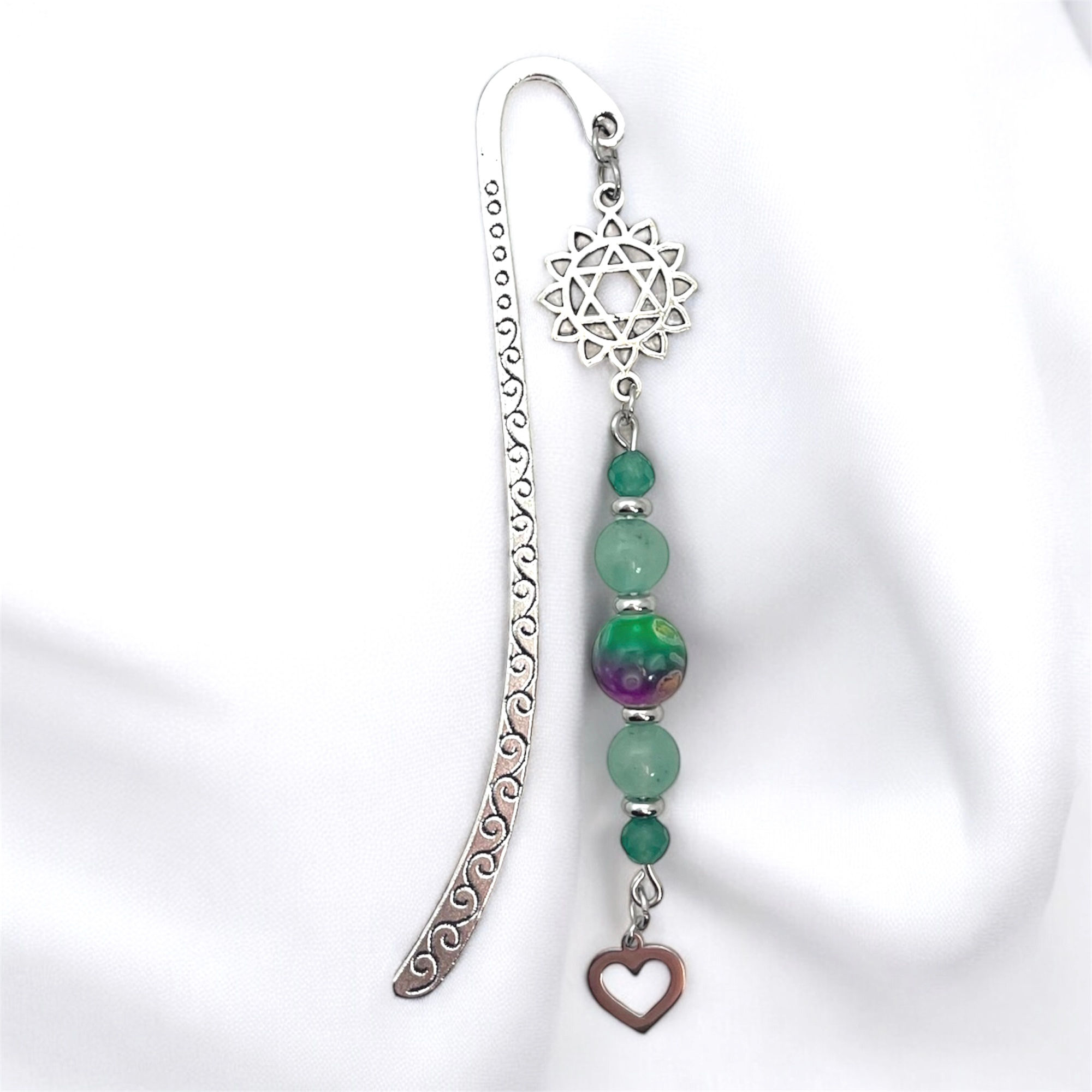 MARQUE-PAGES CHAKRA CŒUR AVENTURINE ARGENTÉ 