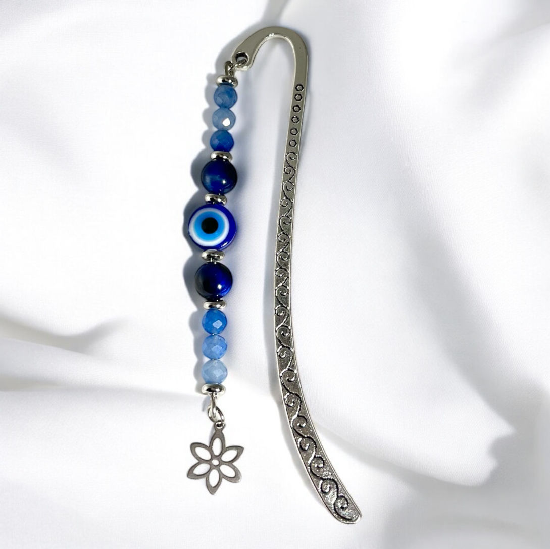 MARQUE-PAGES FLEUR OEIL AVENTURINE BLEU ARGENTÉ