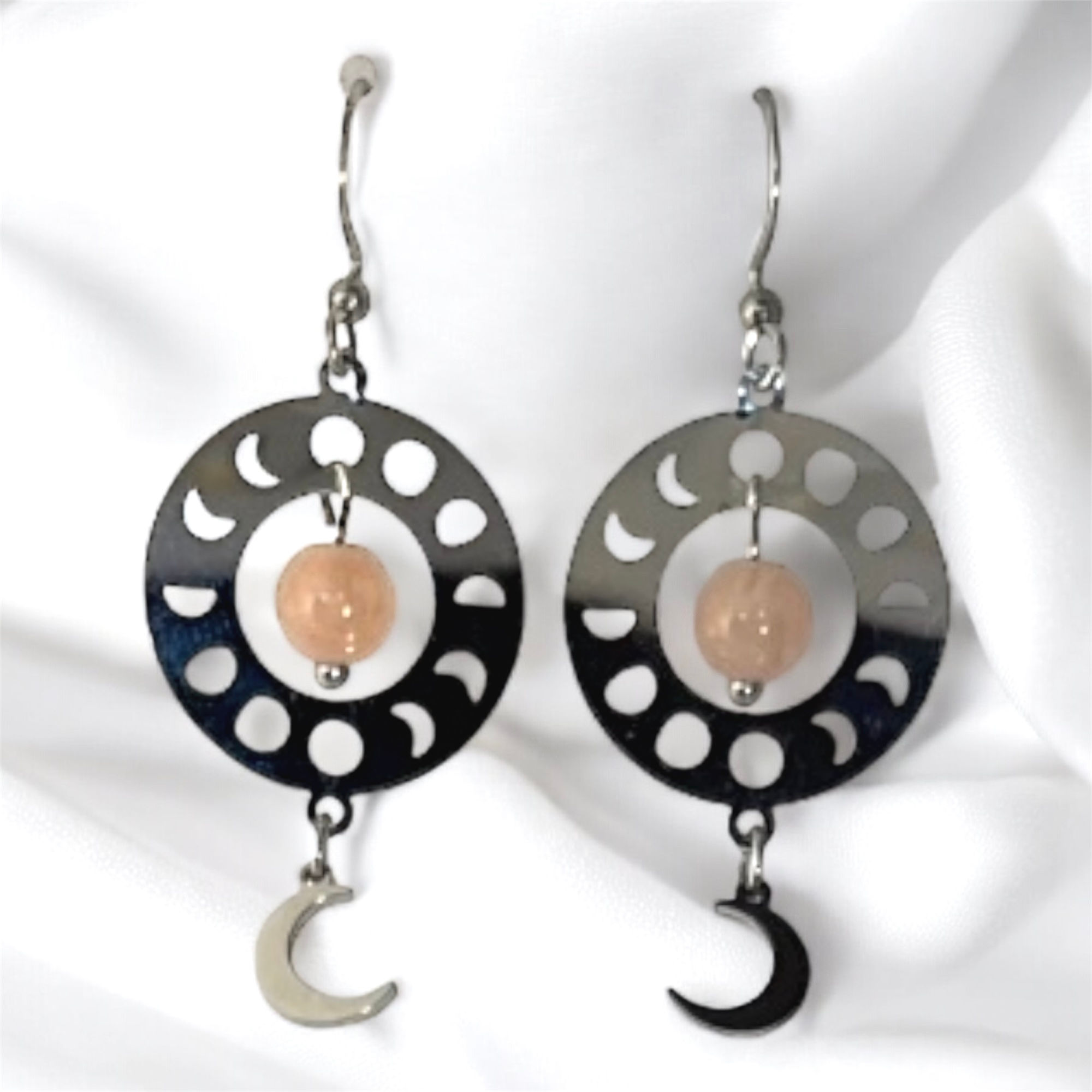 BOUCLES D’OREILLES CYCLE LUNAIRE CALCÉDOINE ROSE ARGENTÉ