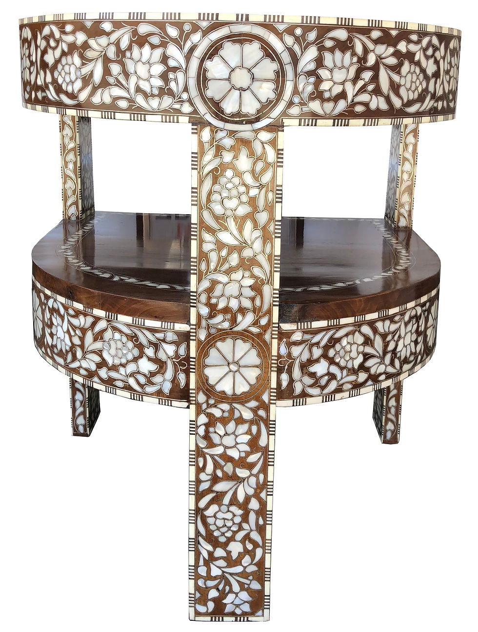 Thumbnail: Syrian Mother of Pearl Inlaid Round Back Chair – Ornate Masterpiece