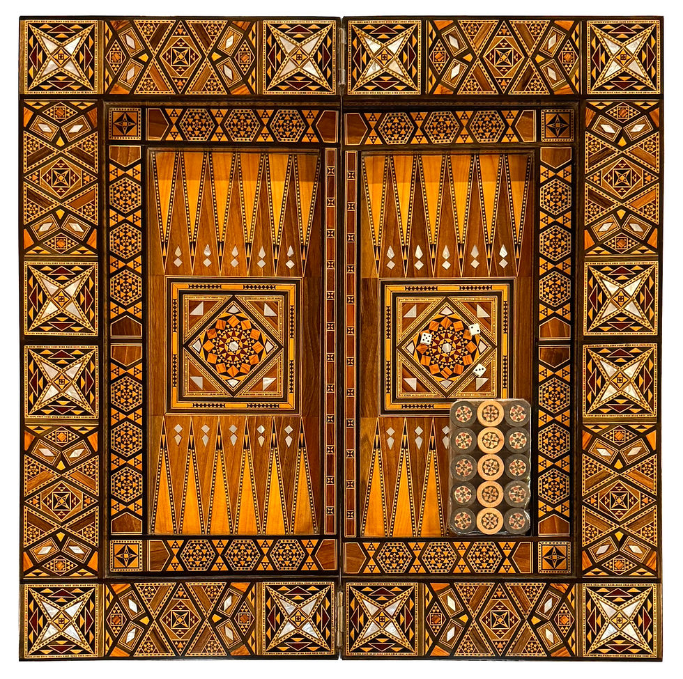الصورة المصغرة: Syrian Handcrafted Mosaic Folding Game Table backgammon side