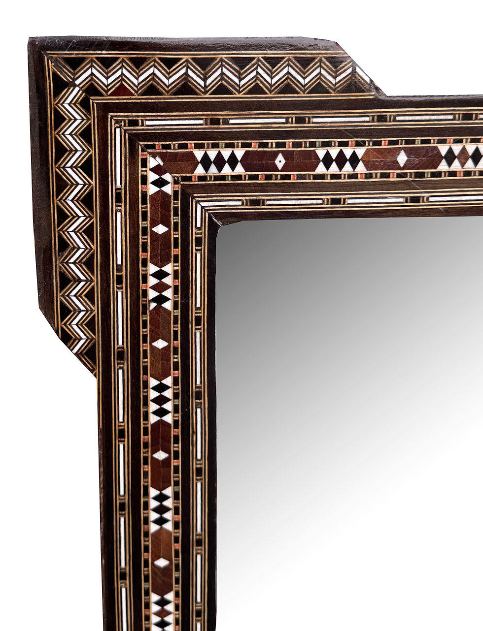 Thumbnail: Syrian marquetry wooden mirror closeup view