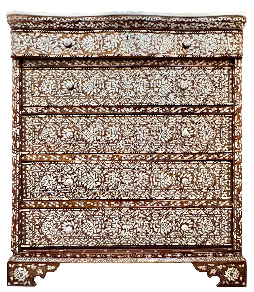 Exceptional Antique Late 19th Century Syrian Mother-of-Pearl Inlaid Highboy Dresser