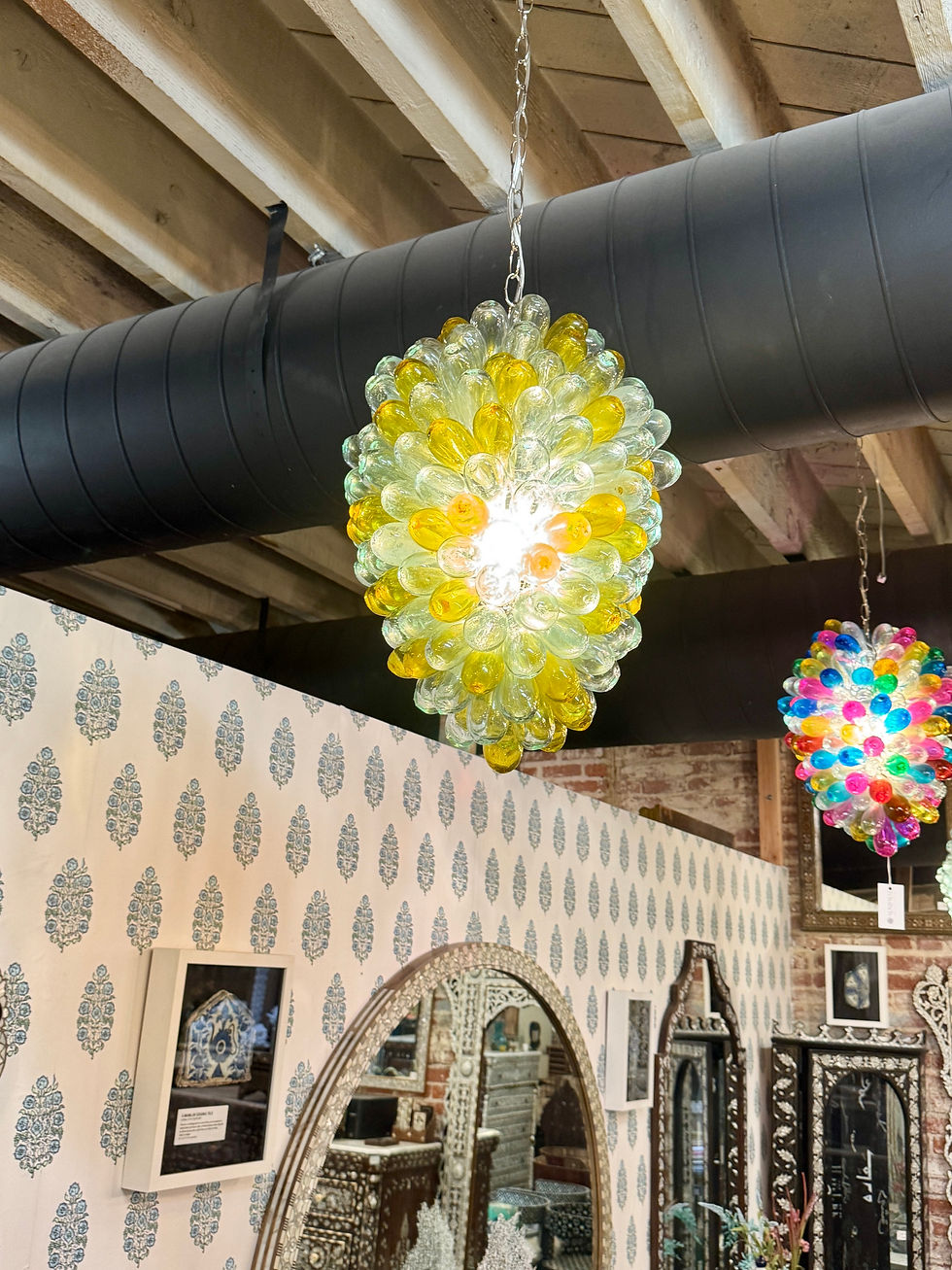 Thumbnail: Modern Recycled Hand-Blown Glass Balloon Syrian Pendant – Yellow & Clear Sculptural Lighting - H18" x W12"