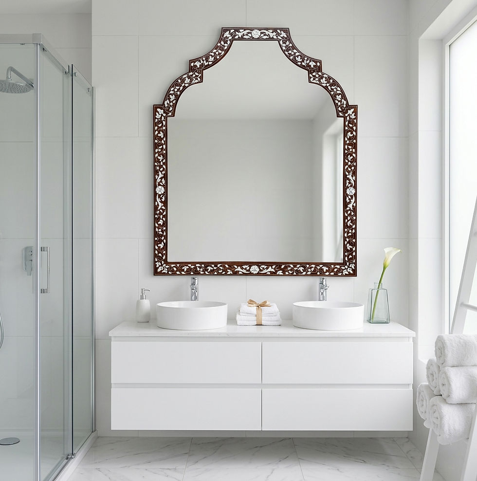 الصورة المصغرة: Contemporary Syrian Mother of Pearl Mirror – Ornate Artisan Design