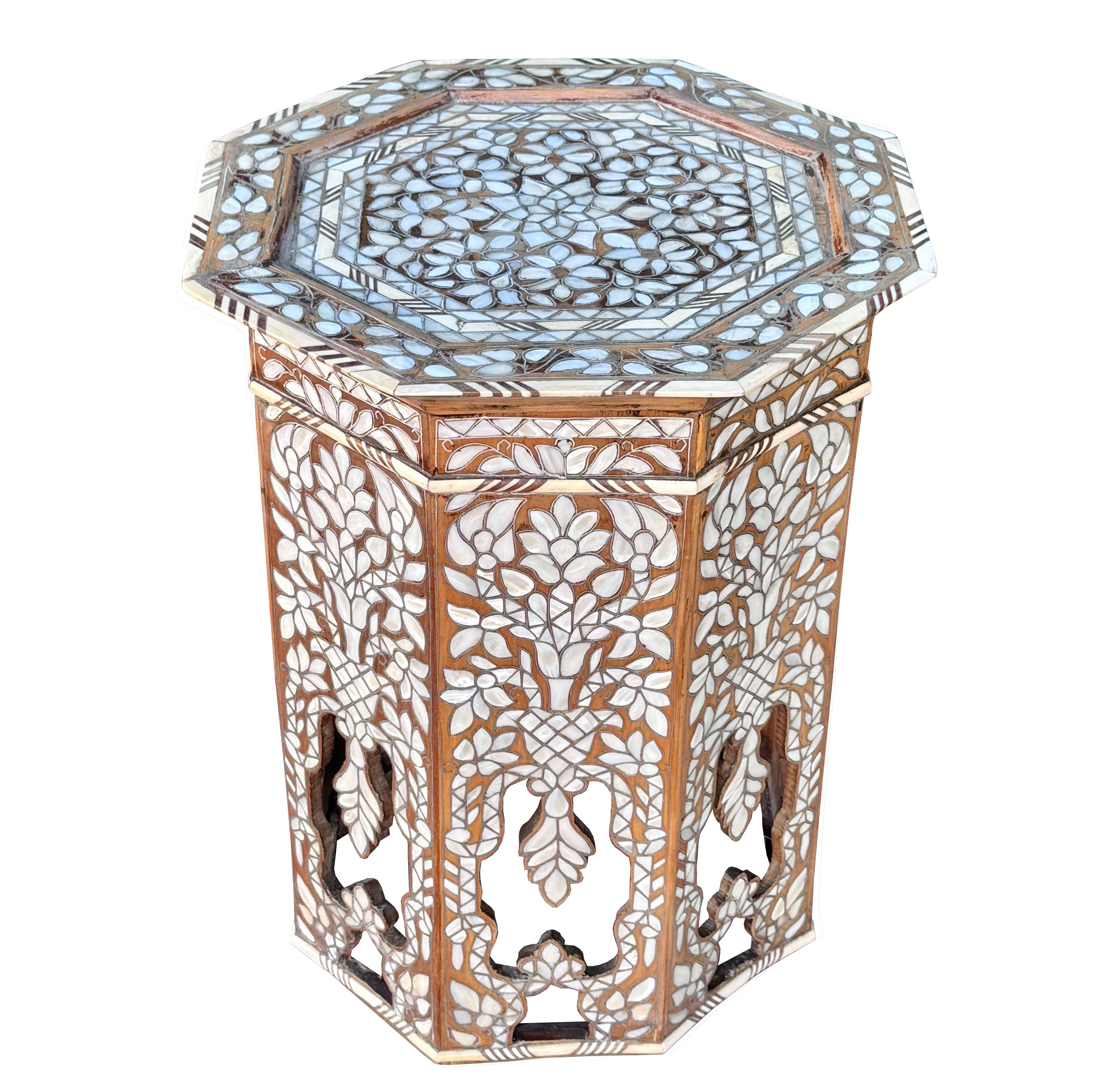 Antique Mid-19th Century Syrian Mother-of-Pearl Inlay Octagonal Side Table