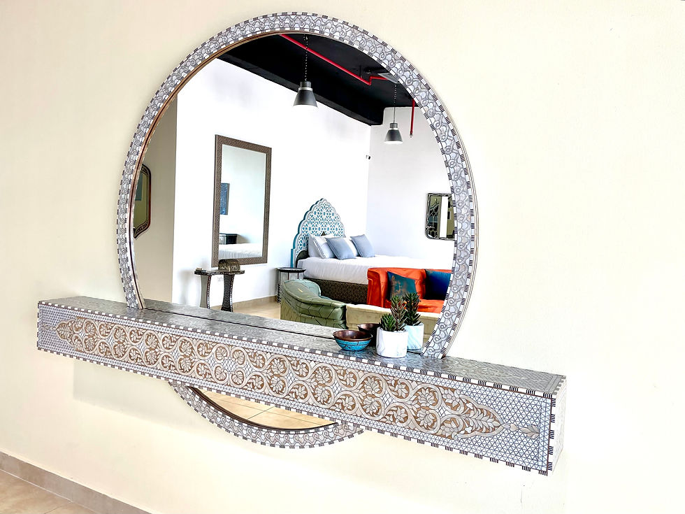 Thumbnail: Contemporary Syrian Mother-of-Pearl Inlaid Wall Console with Mirror
