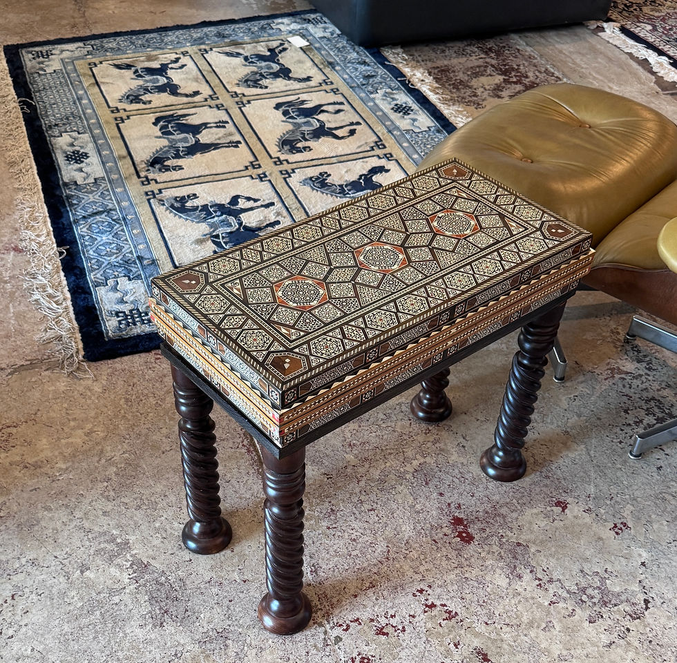 الصورة المصغرة: Vintage Syrian Marquetry Wood Inlay Folding Game Table