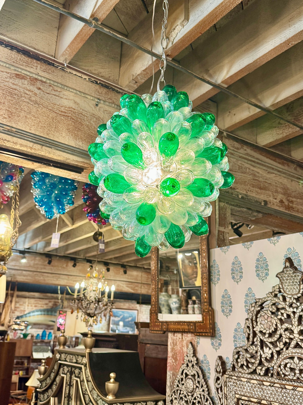 Thumbnail: Vintage Recycled Hand-Blown Glass Balloon Pendant – Emerald & Clear Sculptural Light -
