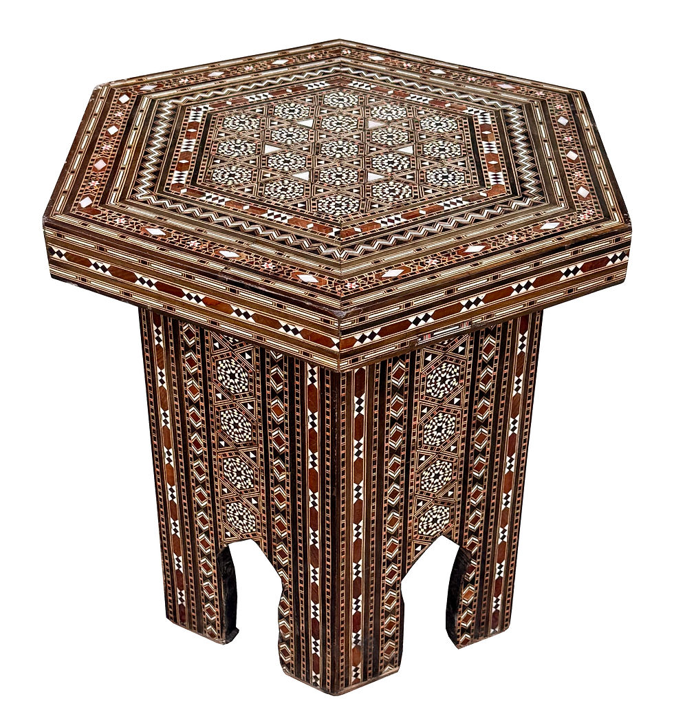 Syrian marquetry inlay hexagon side table