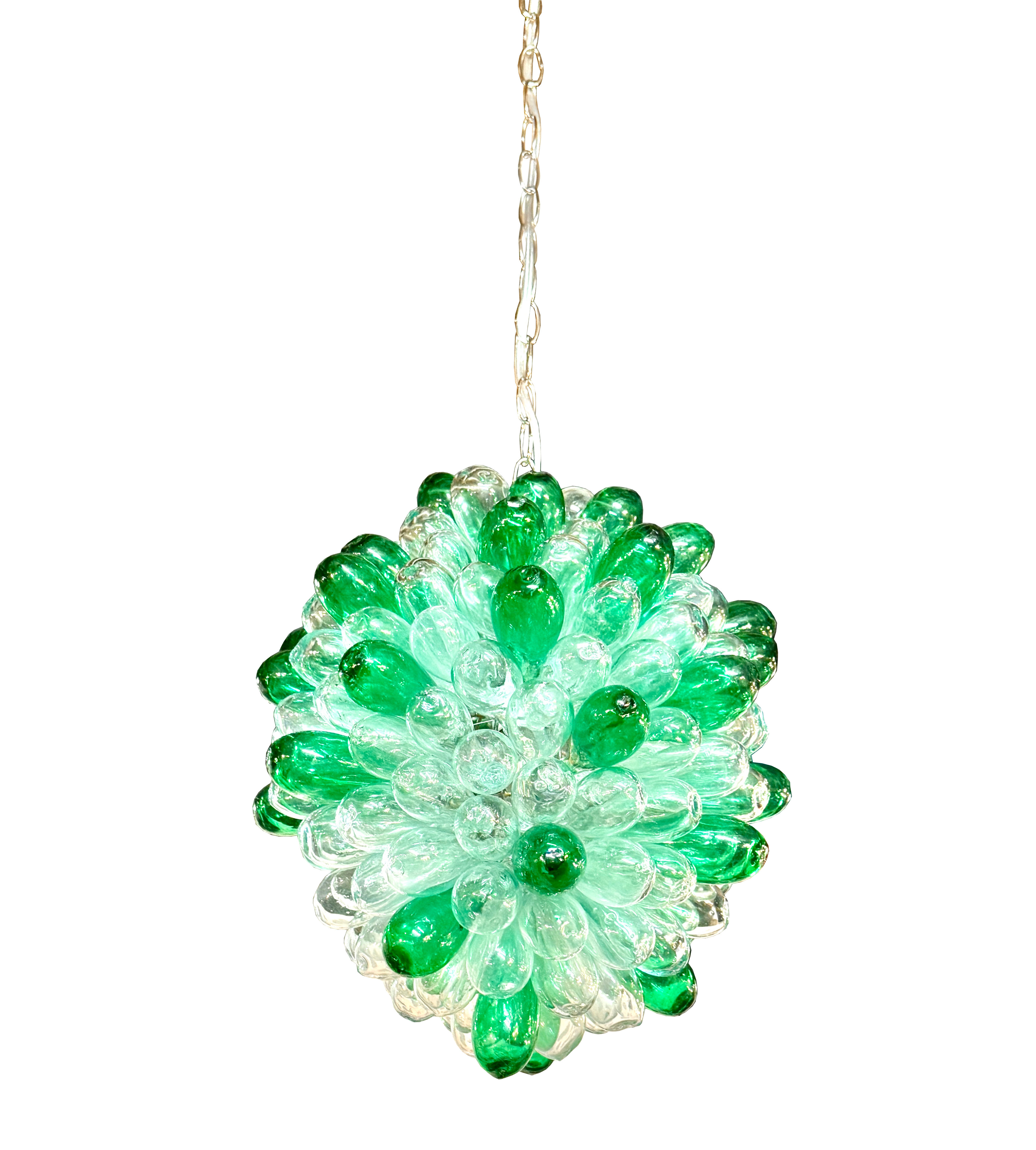 Vintage Recycled Hand-Blown Glass Balloon Pendant – Emerald & Clear Sculptural Light -