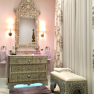 Syrian mother of pearl inlaid bathroom vanity and mirror