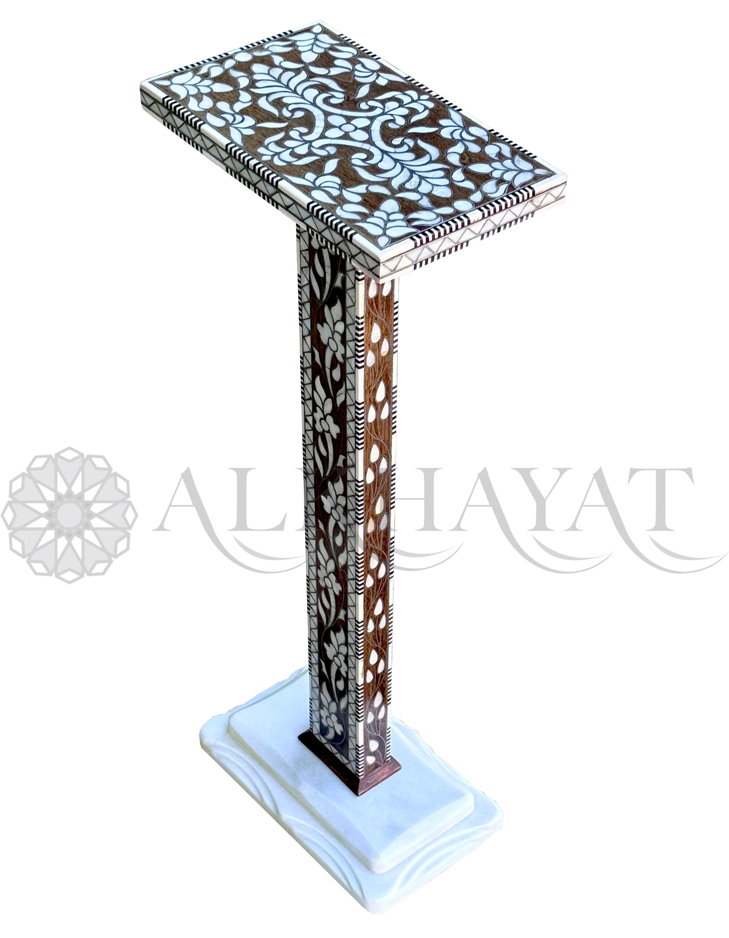 Contemporary Mother-of-Pearl Inlay Pedestal Side Table
