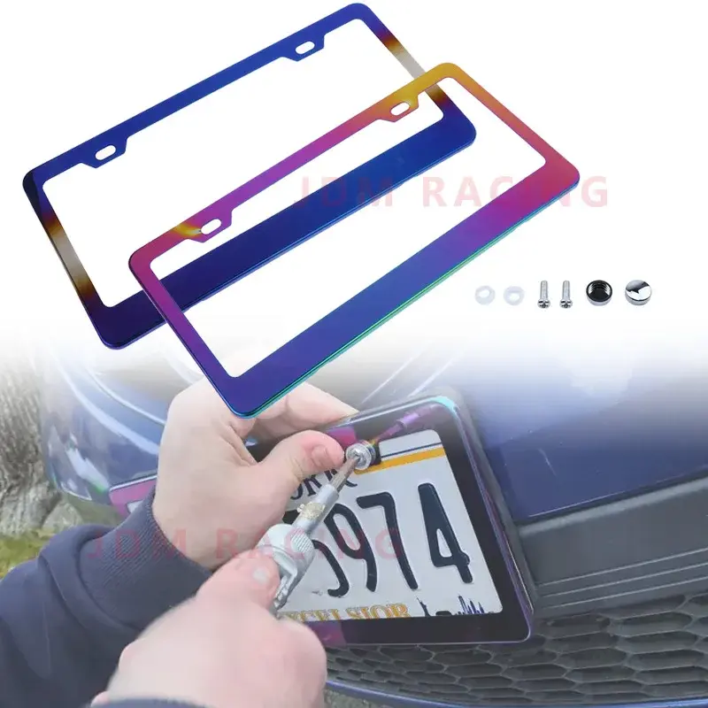 Fashion License Plate Frames Weather Proof Colorful Stainless Steel Mirror