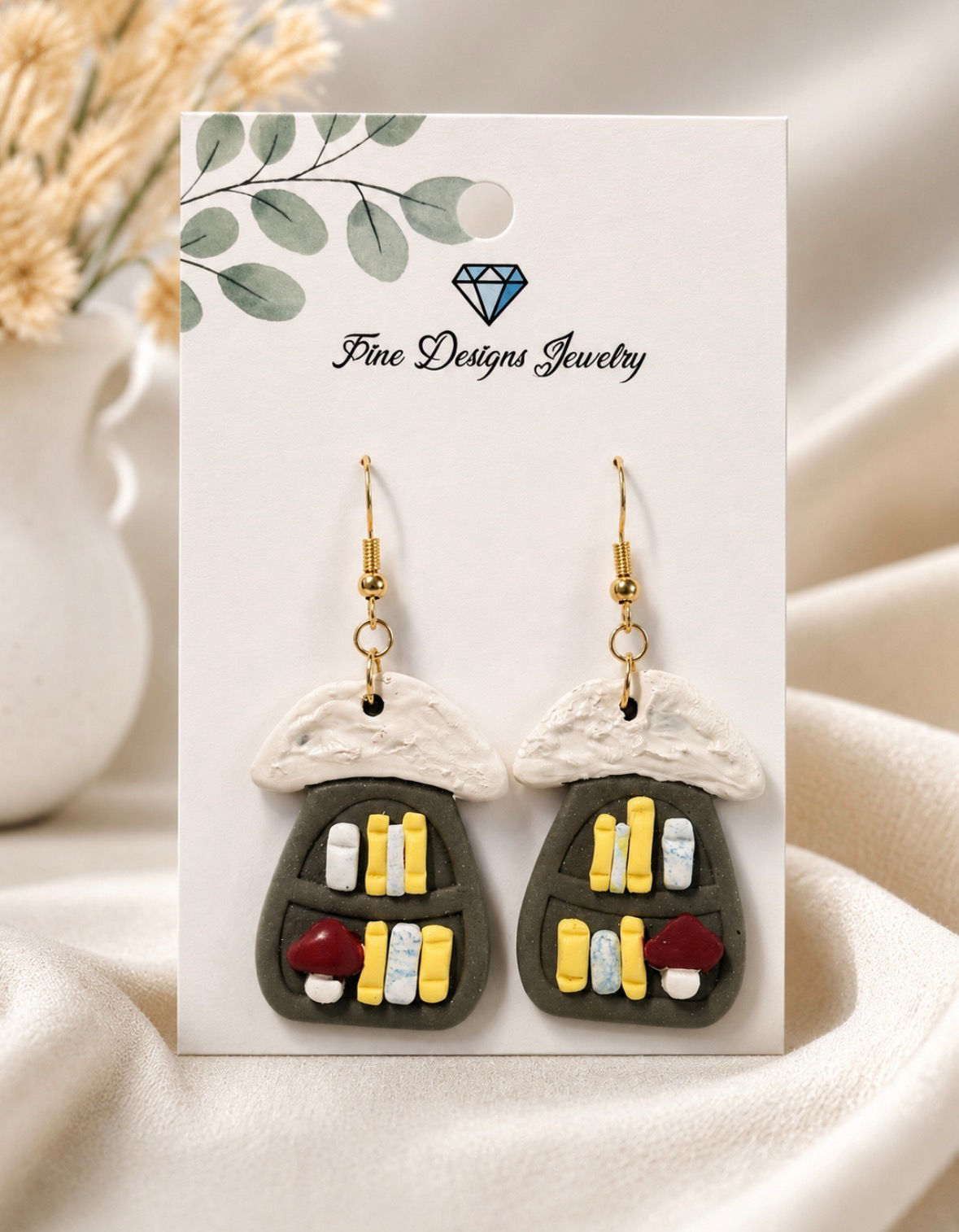 Mushroom Book Nook Earrings