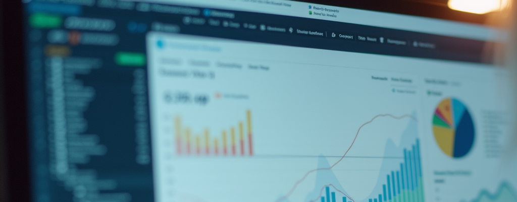Close-up of a computer screen showing website analytics and design tools