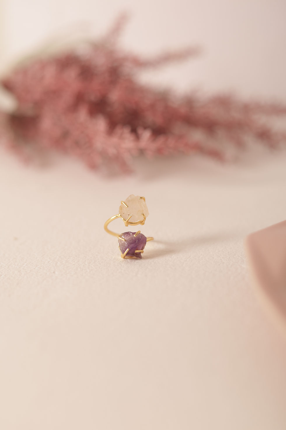 Thumbnail: shifa ~ amethyst and rose quartz twin ring
