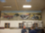 Mural of old cars and motorcycle