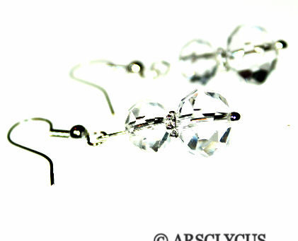 Crystal drop earrings with silver hooks on a white background, with ARSCLYCUS watermark below.