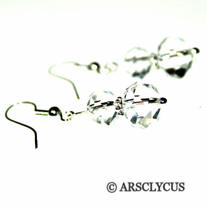 Crystal drop earrings with silver hooks on a white background, with ARSCLYCUS watermark below.