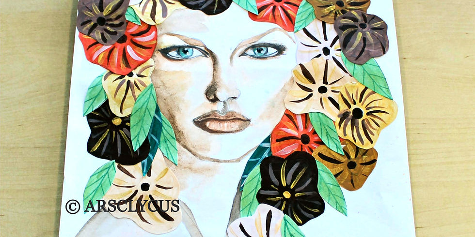 Close-up view of a fashion sketchbook page filled with colorful experimental designs and fabric swatches