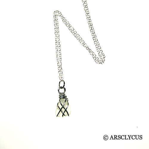Silver wire-wrapped sea glass necklace.