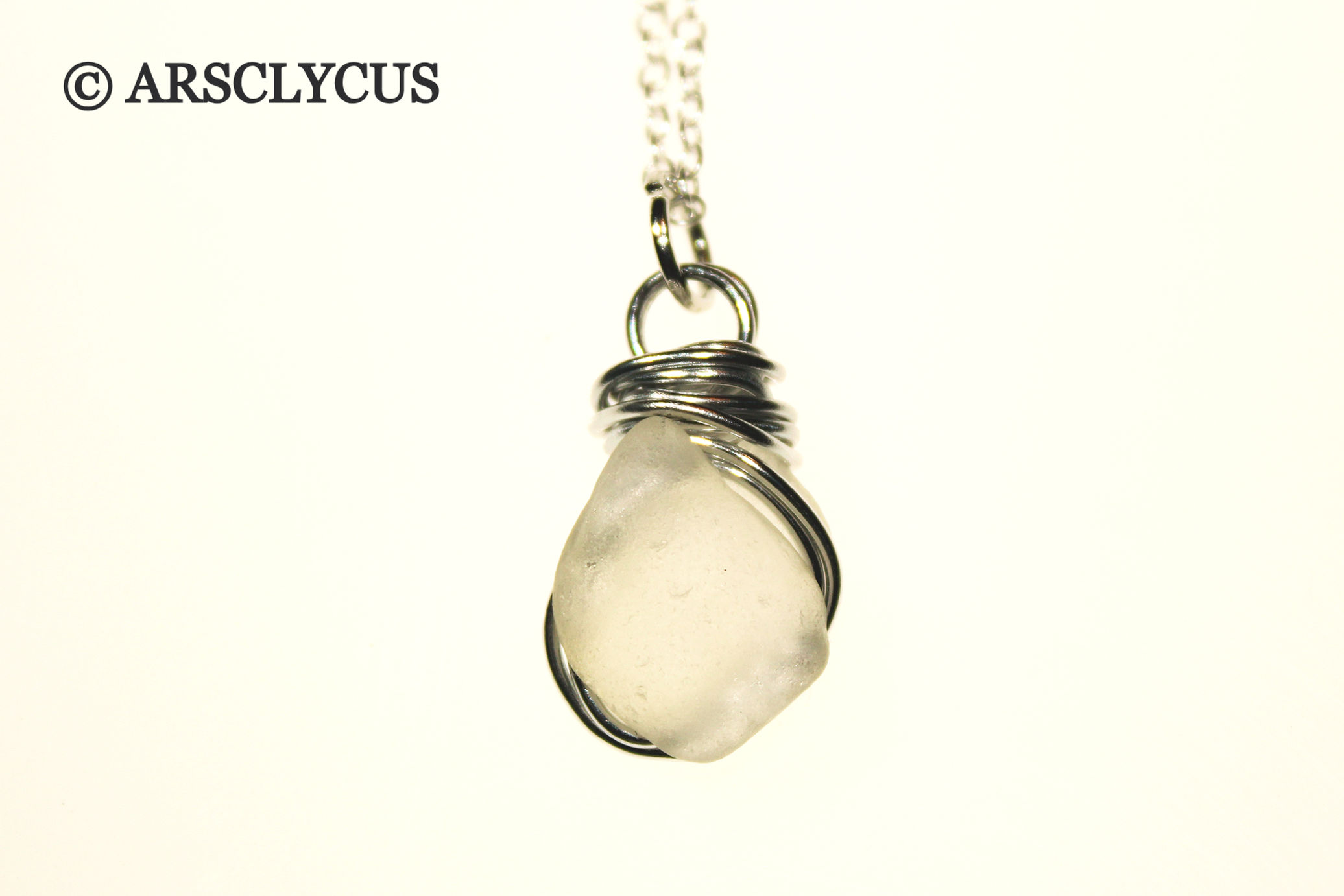 FROSTED WHITE SEA GLASS SILVER PENDANT NECKLACE