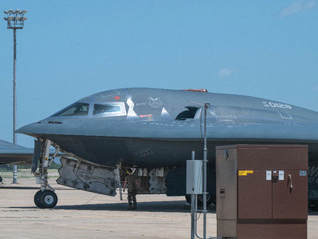 A U.S. Air Force B-2 Spirit is recovered after supporting Operation MIDNIGHT HAMMER at Whiteman Air Force Base, Missouri, 22 June 2025. Courtesy Photo on DVIDSHUB (Public Domain)