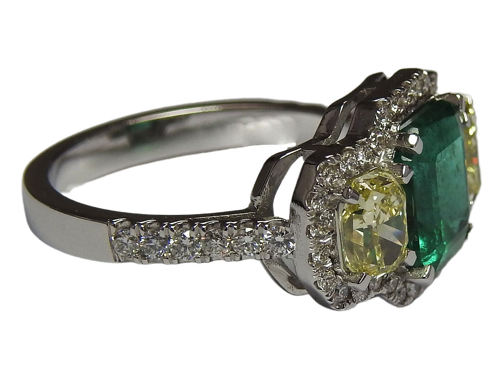 Thumbnail: 2.48 ct 3 Stone Emerald with Yellow Fancy Diamond Engagement Ring