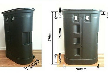 Podium trolley Dimensions, very safe container for Magnetic popup systems, doubles up as podium with a wrap graphic