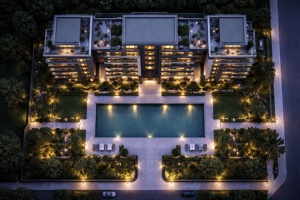 Architectural exterior of the Odin luxury real estate project.