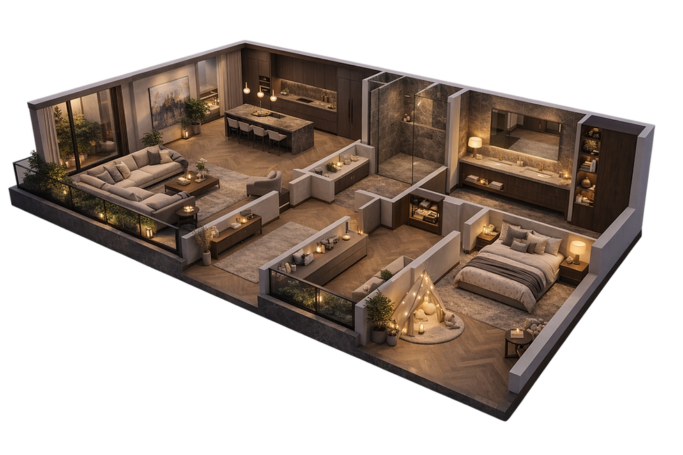 Modern interior design of an exclusive apartment at Odin.