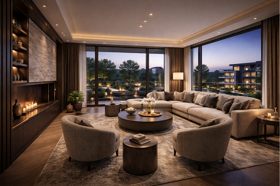 Modern interior design of an exclusive apartment at Odin.
