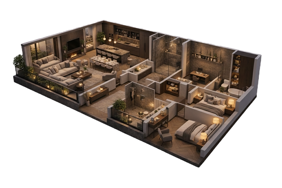 Modern interior design of an exclusive apartment at Odin.