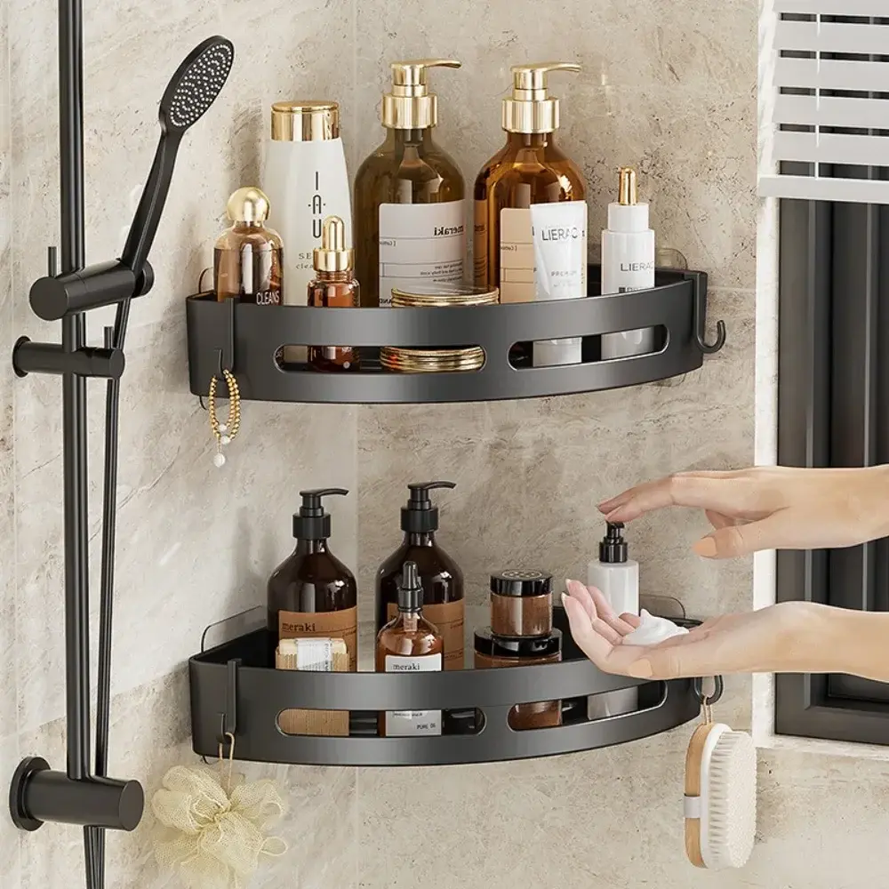 Adhesive Wall Mounted Bathroom Shampoo Holder Shelf with No Drill Installation