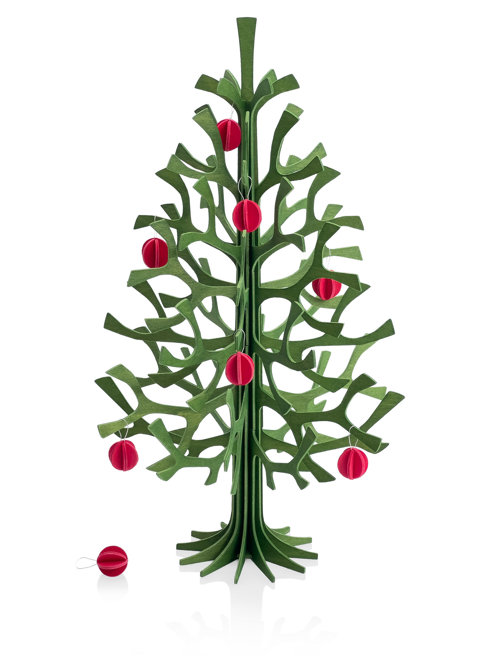 Lovi Tree 30cm - Forest Green With Bright Red Mini-baubles
