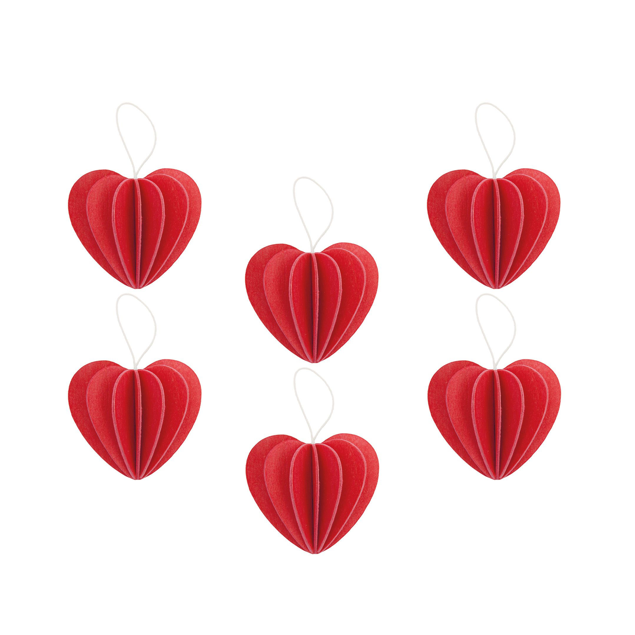 Set of 6 small red hearts