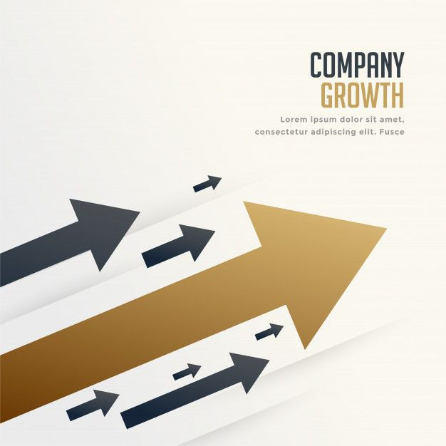 Gold and black arrows pointing up symbolize company growth. Text on the right reads "COMPANY GROWTH" on a light background, conveying progress.