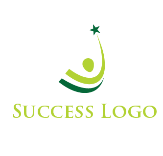 Abstract green figure reaches for a star above "SUCCESS LOGO" text on white background, conveying ambition and achievement.