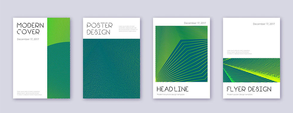 Four modern design templates with white and green geometric patterns. Titles: Modern Cover, Poster Design, Headline, Flyer Design. December 17, 2017.