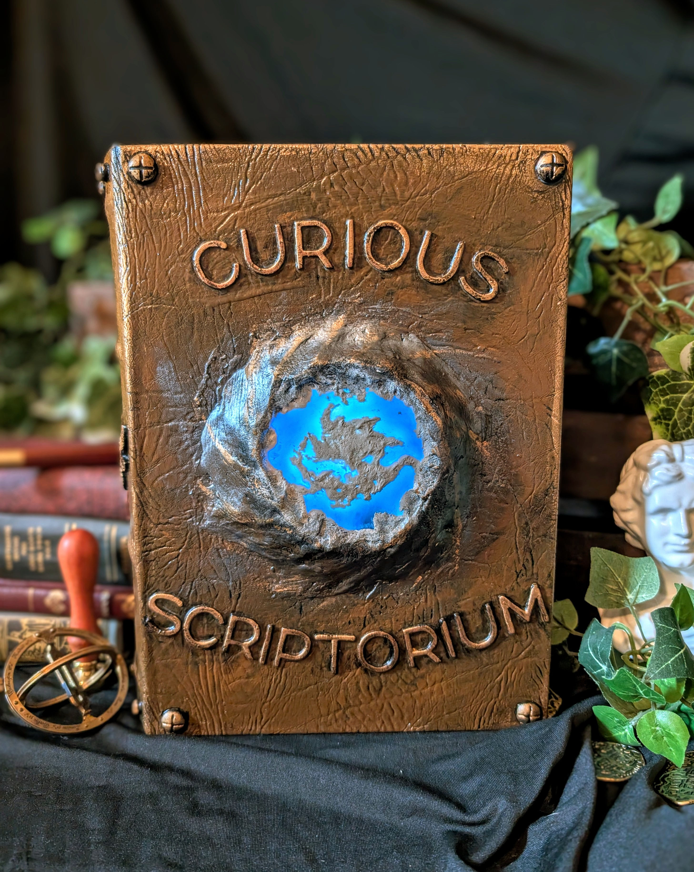 Curious Scriptorium Book Box with Illuminated Blue Portal