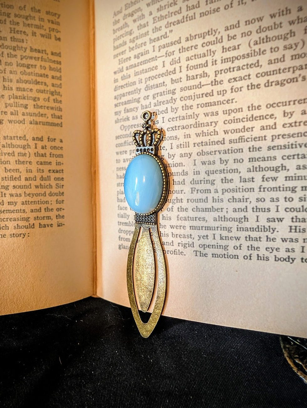 Thumbnail: Vintage Bronze Bookmark with Intricate Crown and Opal Accent