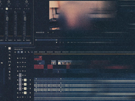 A stylised image of a podcast edit in Adobe Premiere Pro